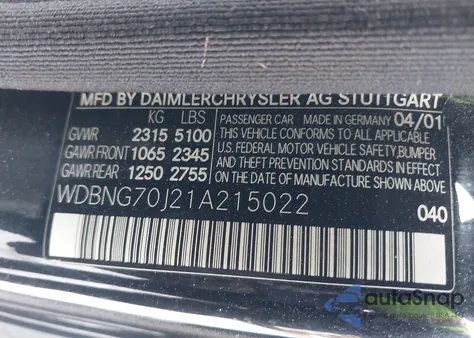 2001 Mercedes-Benz S 430 from USA, damaged, VIN WDBNG70J21A215022